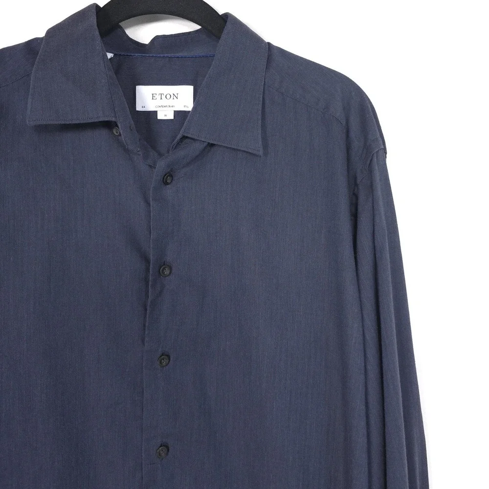 ETON Contemporary Sweden Mens Shirt 17.5 XL Navy Herringbone Cotton Romania EU44